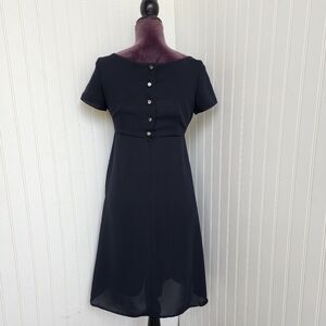 VTG J CREW Black Womens Silk Lined Dress Short Sleeve Cocktail Button Petite 6P